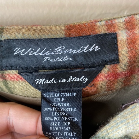 Willi Smith Wool Plaid A-line MIDI Skirt Made in Italy 10P Vintage Green Tan Red - Picture 7 of 9